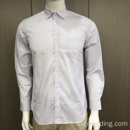 Chemise col montant à manches longues et rayures homme